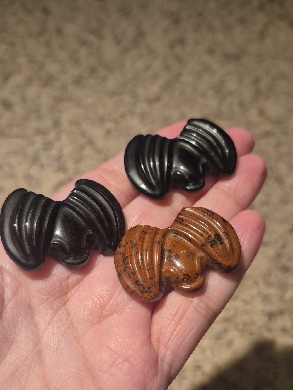 Carved Bats - Obsidian & Mahogany Obsidian 3 Piece Set